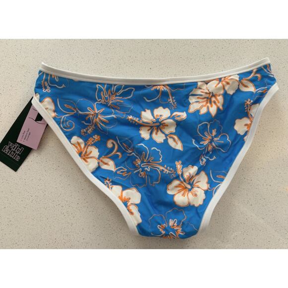 NWT Wild Fable Blue orange white Hawaiian pattern print bikini bottom Size XS - Picture 2 of 3